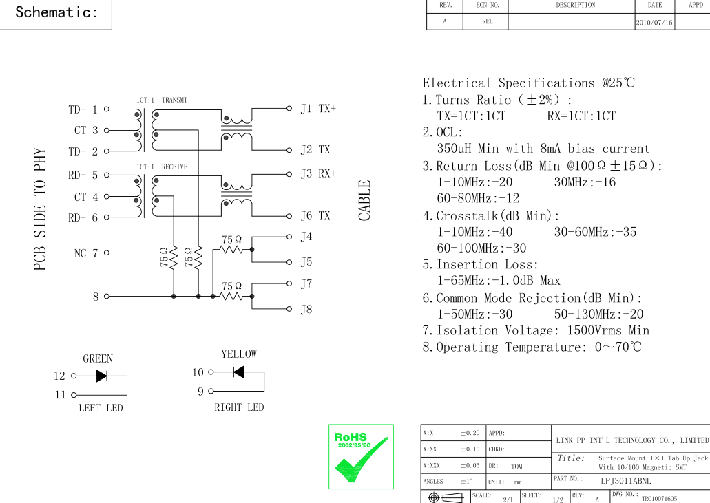 13790 защитил разъем LPJ3014AFNL фильтра SMT RJ45 для беспроволочных разрешений