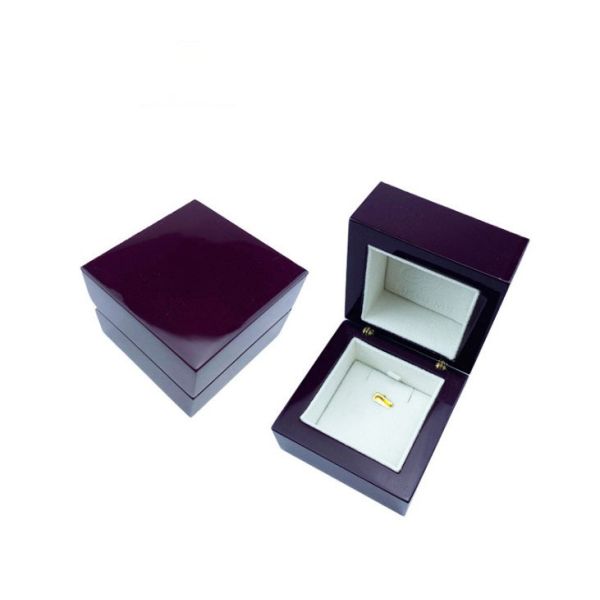 Walnut Small Ring Box Custom Glossy Wooden Jewelry Box With Velvet Inside Design
