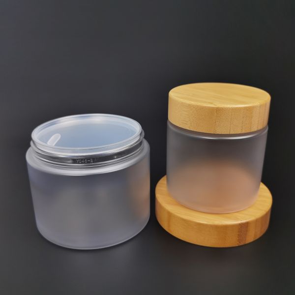 Bamboo Lid PET Serum Empty Makeup Jars 250g Cosmetic Packaging