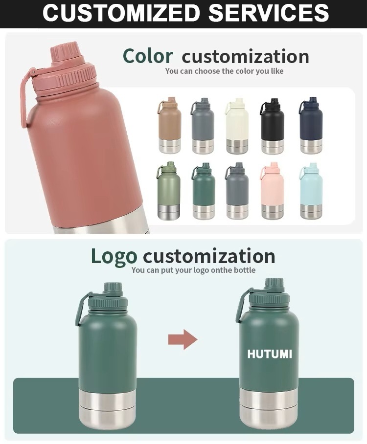 Portable 32 Oz Insulated Stainless Steel Dog Water Bottle For Outdoor Travel