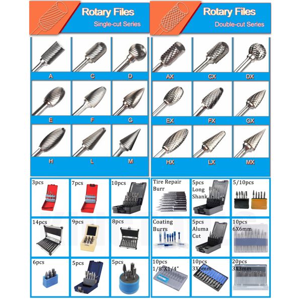 SF-5 Double Cut Tree Shape Radius End Burrs File 1/4'' Shank 45mm Length Tungsten Carbide Rotary Burrs