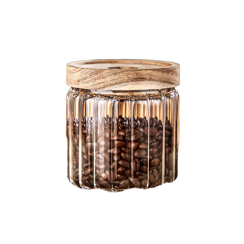 Ripples Cylinder Borosilicate Glass Jar With Acacia Wood Lid For Tea Leaves Party Use