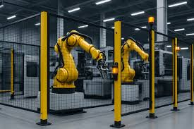 Hsj Modular Robot Safety Fence EN ISO Compliant Machine Guard Barrier Steel Mesh PC Arc Shield Panel With Hinged Sliding Cantilever Safety Doors & Multi-Grade Security Locks Custom Size Height