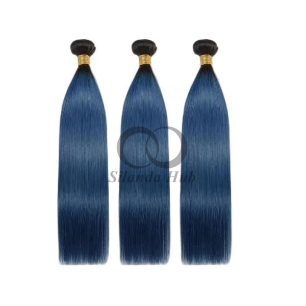 #T1B/Blue Straight Remy Human Hair Bundles Sew In Weave Bundles Brazilian Bundle Deals
