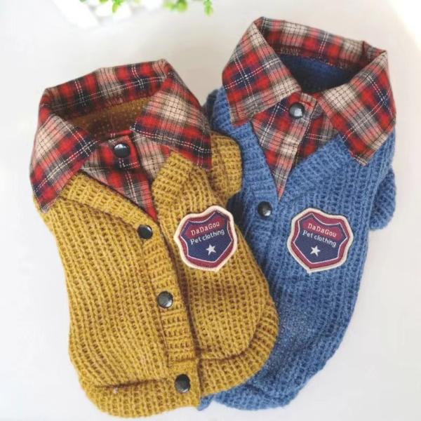 British Campus Style Pet Coat Fashionable Autumn Winter Dog Apparel Pet Accessories Lapel Plaid Dog Sweater