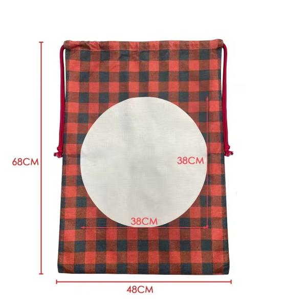Sublimation Christmas Blanks Santa Sack Drawstring Buffalo Plaid Linen Sublimation Christmas Sacks Sale