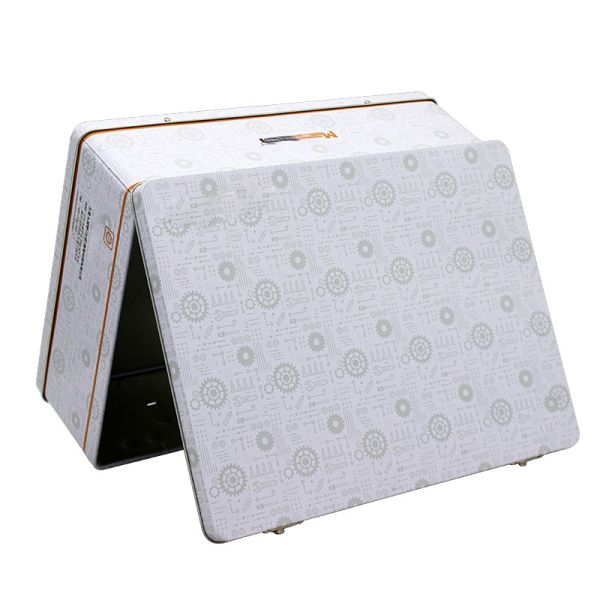 Custom Rectangle Shape Suitcase Tin Box Metal Lunch Tin Can with Lock and Plastic Handle Gift Packaging Tin Box