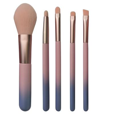 Punho de madeira portátil da cerda sintética de Mini Travel Makeup Brush Set do rosa 5PCS