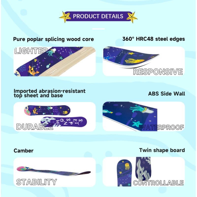 Customized Logo Kids Snowboards All Mountain Terrain Poplar Wood Core Snowboard Extruded PE Base Resort Child Snowboards