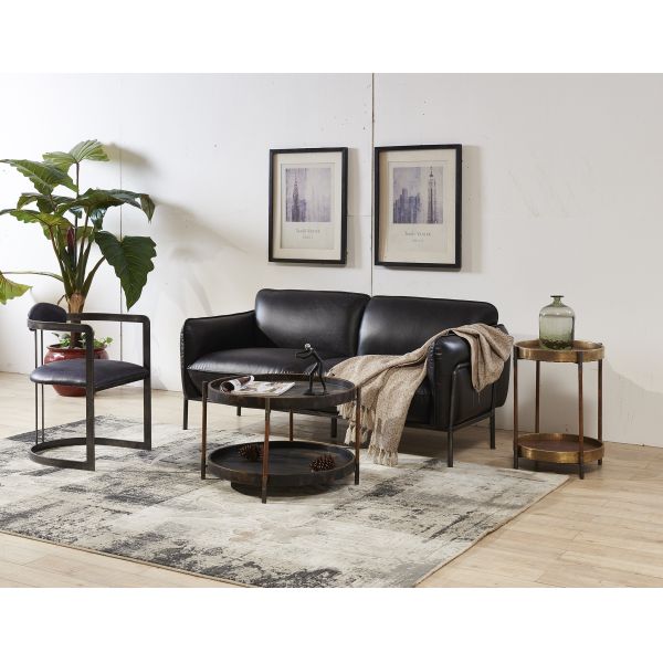 Steel Frame Black Leather Two Seater Settee , Contemporary Black Two Seater Sofa