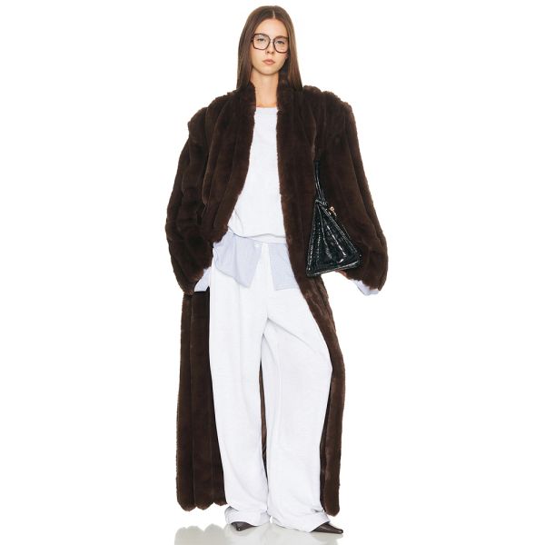 Brown Streak Substantially Oversized Long Fluffy Faux Fur Coat