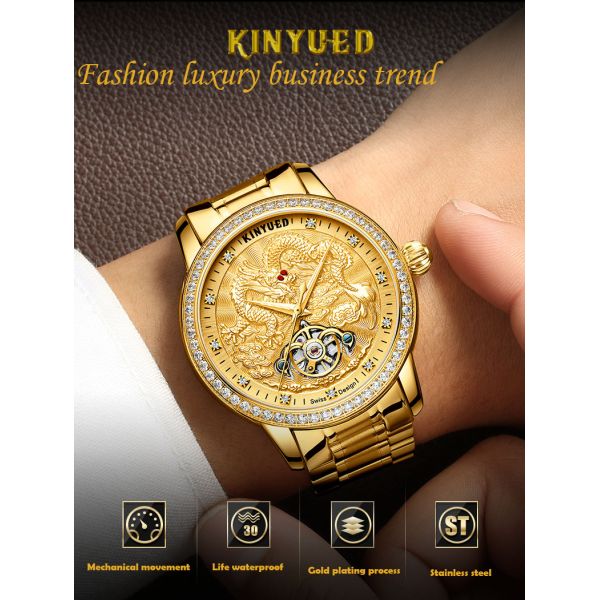 KINYUED watches men wrist Automatic Mechanical Movement stainless steel band custom logo