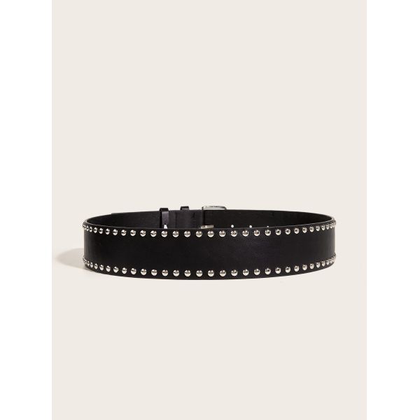 Wide Belt Western Rivet Trend Fashion Punk Belt with Iron Buckle and Pin Fastening