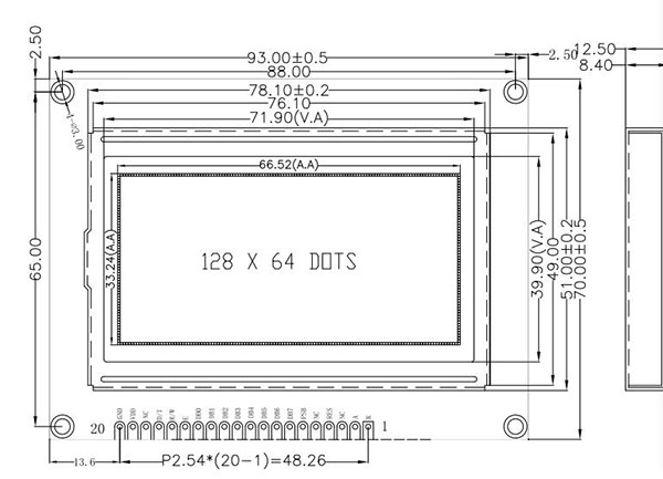 12864 19264 320240 COG PIN Character LCD Screen Display Module