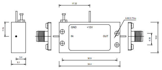 1-19GHz P1dB 10dBm Amplificador de banda ancha de bajo ruido para sistemas de radar Telecomunicaciones