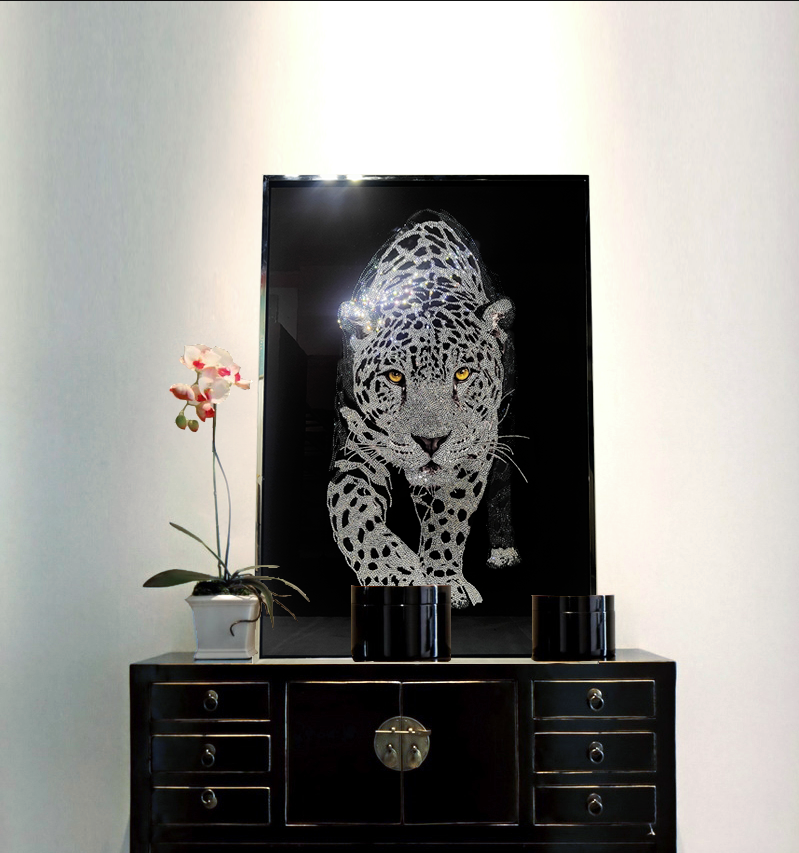 Modern Animal Leopard Wall Painting Crystal Porcelain Wall Art Custom Designs