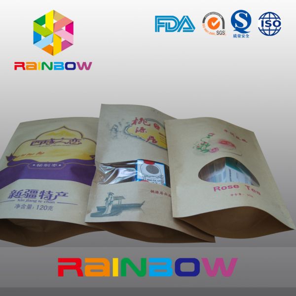 Sacos de papel de Custimized Kraft do produto comestível/saco Ziplock com janela