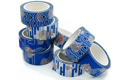 O costume por atacado da fita de Washi imprimiu a fita de mascaramento colorida japonesa azul da fita de papel