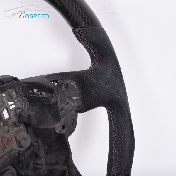 Blue Stripe Leather Range Rover Custom Steering Wheel Real Carbon Fiber