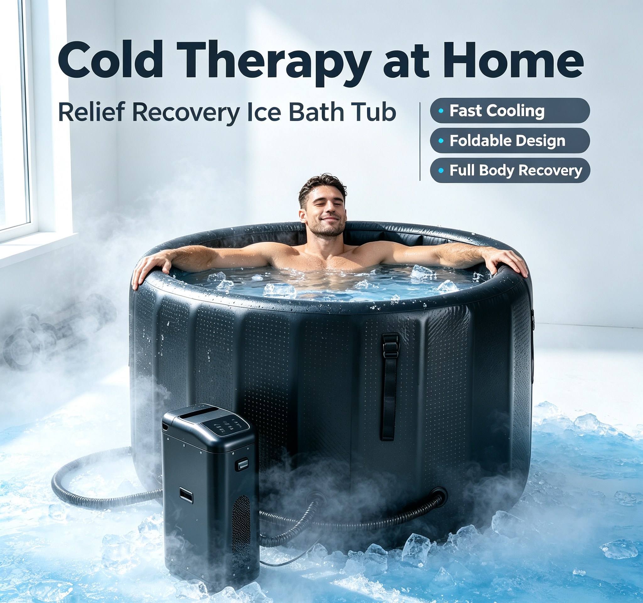 Portable inflatable ice bath tub with lightweight design and easy transport