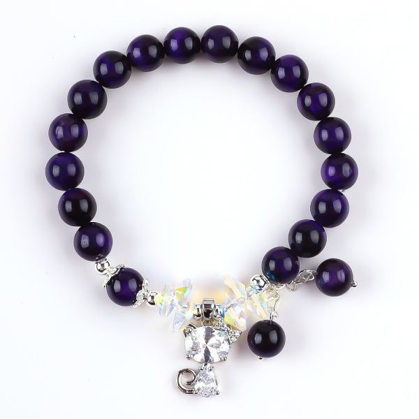 Ojo de tigre morado Pulseras de piedra semipreciosa de 8 mm con perlas Pulseras de piedra preciosa hechas a mano