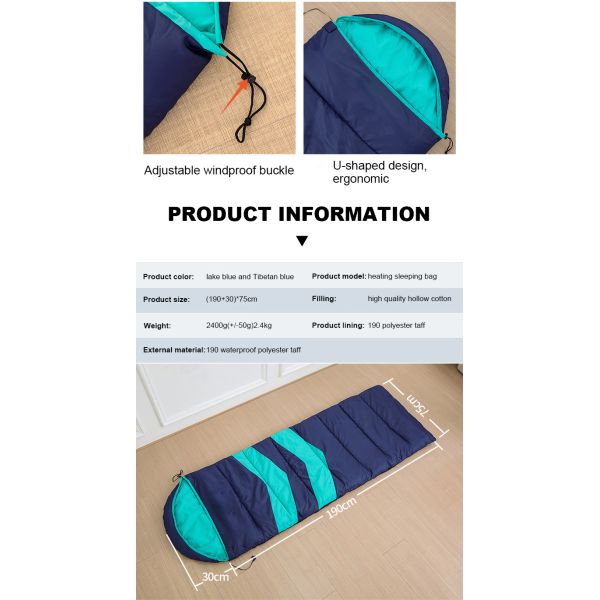 220x75cm 190T Heated Sleeping Bag Waterproof Winter Camping Sleeping Bag