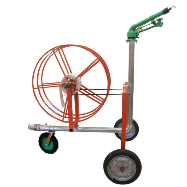 Gardening Metal Movable Farmland Irrigation Truck with Heavy Rain Gun Sprinkler and Garden Hose Reels