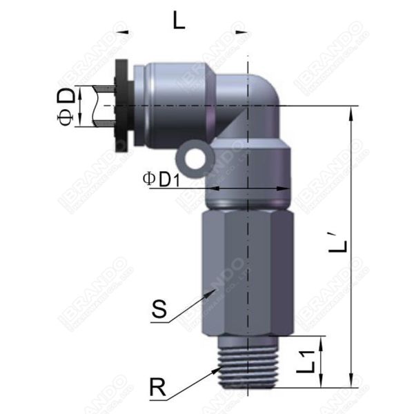 PLL Extended Male Elbow Pneumatic Hose Fittings 1/8'' 1/4'' 3/8'' 1/2''
