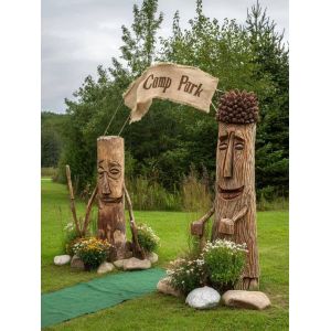 Cement Sculpture Door HeaderWooden Dolls for Check-in DisplayWelcome Decorations