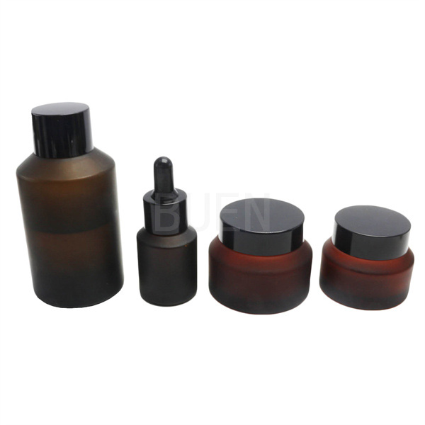 Blue Glass Cosmetic Jars For Moisturizer Inclined Shoulder With Bamboo Lid 5g