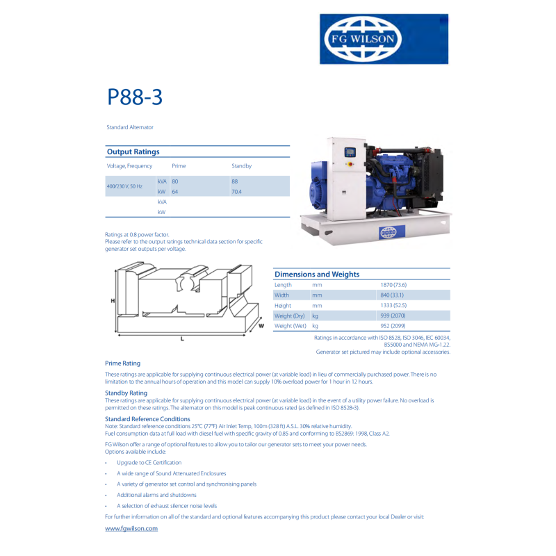 FG Wilson Diesel Generator Set 64kw 80kva Three Phase Silent Standby Generator with Water Cooling System