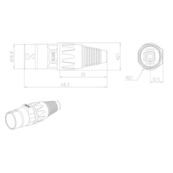 Наружный IP65 Ethernet соединитель шасси сигнал Rj45 мужской соединитель