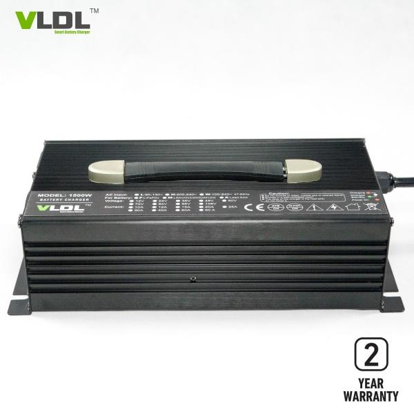 Intelligent 60V Battery Charger, 25A Portable Battery Charger With Black Silver Aluminum Case