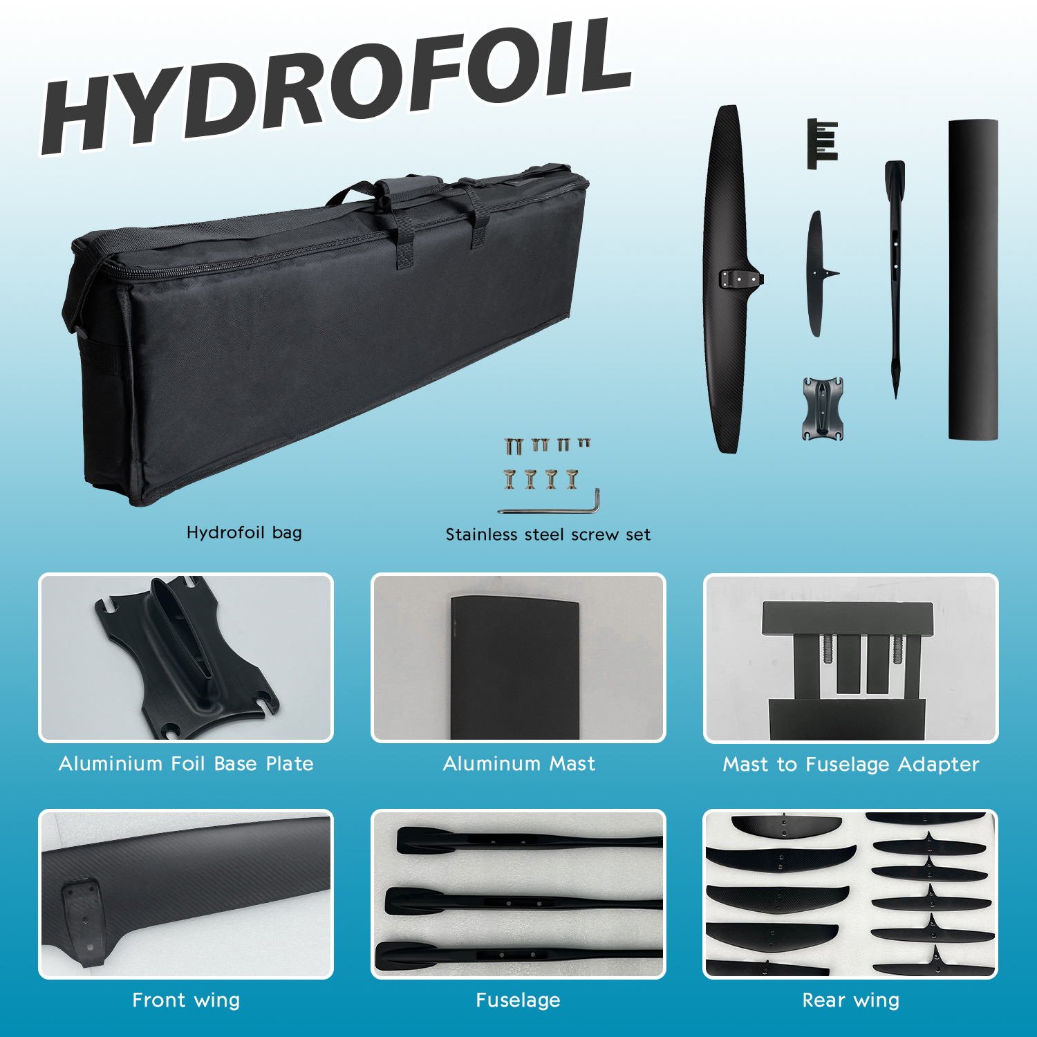 Hot selling Wingfoil Kitesurf Wind Efoil sup Hydrofoil Inflatable PVC Surfboard Three-Piece Wing Foil Set Surfing hydrofoil