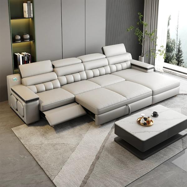 Italian Style Minimalist Multi-Functional Foldable Electric Leather Sofa Bed 320*165*93CM