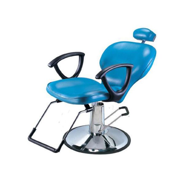 Light Blue Salon Barber Chair Artificial With Manual Lifting , Tilted Footrest
