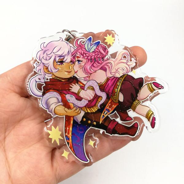 Custom anime acrylic keychain printed acrylic phone charm keychain with glitter epoxy