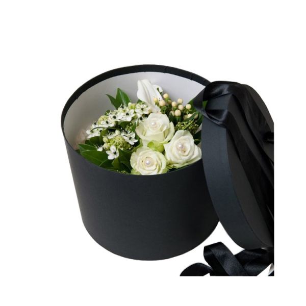 Luxury Printing Paper Tube Packaging / Black Red Round Flower Gift Box