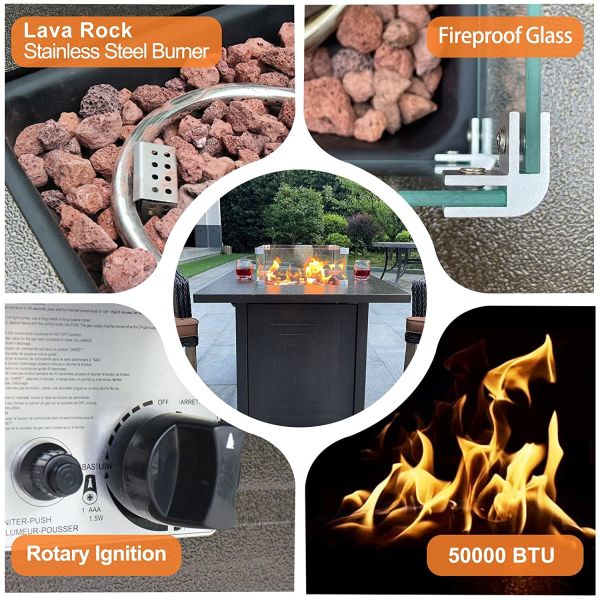 Outdoor Propane Gas Fire Bench Gas Square Fire Pit Coffee Brown Square