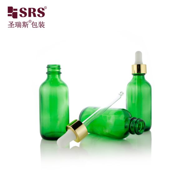 Luxury Collar 1oz 2oz Green Glass Dropper Bottle for Essential Oil