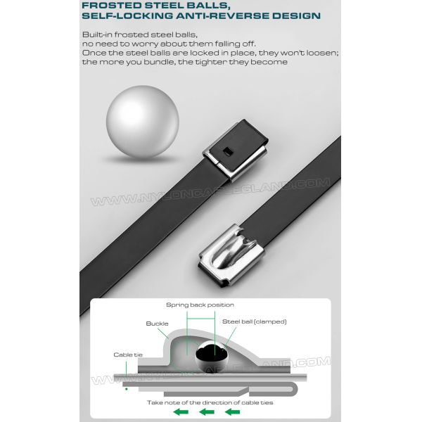 PVC Coated Metal (Stainless Steel) Cable Ties, Version 316L, 316 or 304, L: 200~1100mm x W: 16mm, 200 Lbs, Outdoor Use