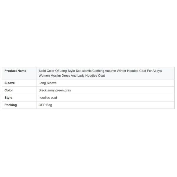                  Solid Color of Long Style Set Islamic Clothing Autumn Winter Hooded Coat for Abaya Women Muslim Dress and Lady Hoodies Coat             