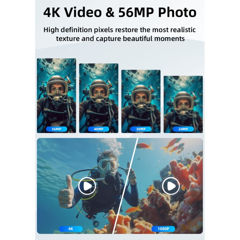 Vintage 4K 56MP Waterproof Digital Camera Dual Screen Anti Shake 16X Zoom LED Light for Swimming and Diving