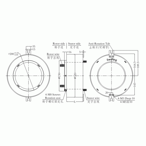 OEM 150RPM Large Electrical Through Hole Slip Ring 4 Wire For Ceramic Machinery