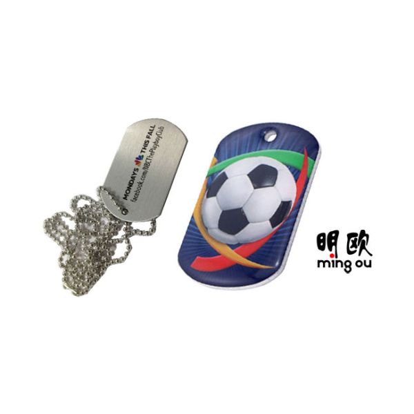 Long Ball Chain Attached Metal Dog Tag Pet Identity Discs Brush Silver Coating