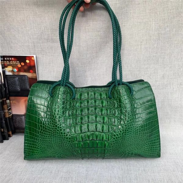 Genuine Alligator Leather Lady Large Totes Exotic Crocodile Skin Female Top-handle Handbag Women Single Shoulder Bag