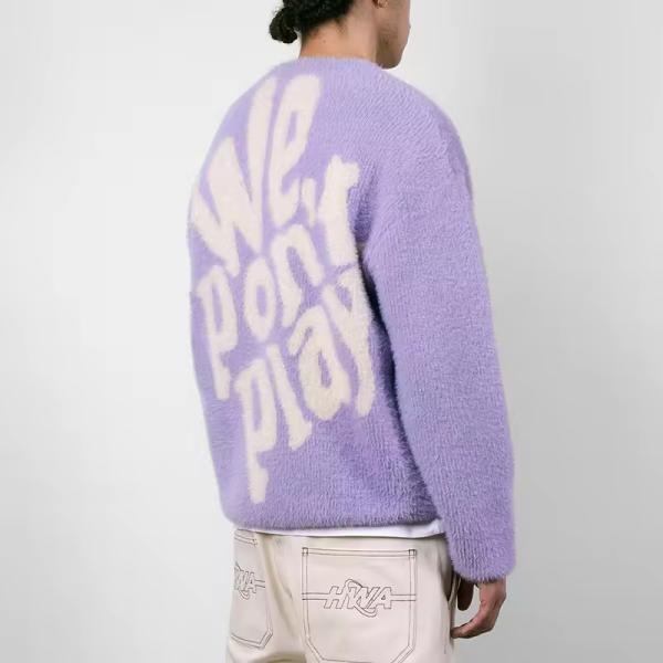 Senior Custom New Designer Blurred Logo Print Sweater Brushed Wool Blend Sweatshirt Plain Knitted Pullover Mohair Sweater Men