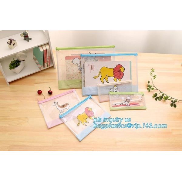 Nylon Mesh Multicolor Stripes Document Bag For A4 Paper and Pen, Big capacity A2size clear zipper file folder pvc docume