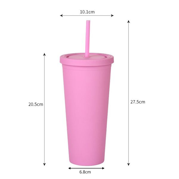 Customization Lightweight Insulated Plastic Tumblers Double Wall Sports Reusable Plastic Iced Coffee Cups With Straw 17*10.2cm/28.2*10.5cm