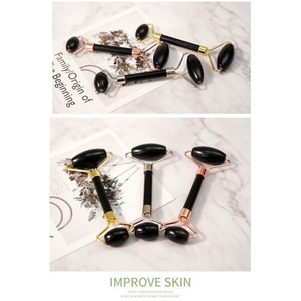 Muscle Massage Custom Black Bian Stone Gua Sha Scraping Board Guasha Face Roller Gift Box Set for Spa Skin Care Routine